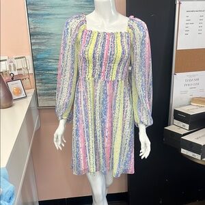 BCBGeneration Pink and Yellow Casual Sundress with Square Neck SPL